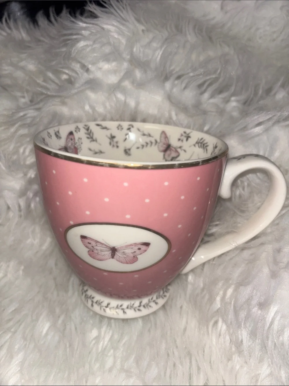 The English Mug Coffee Tea Dainty Feminine Pink Butterflies Floral 12oz
